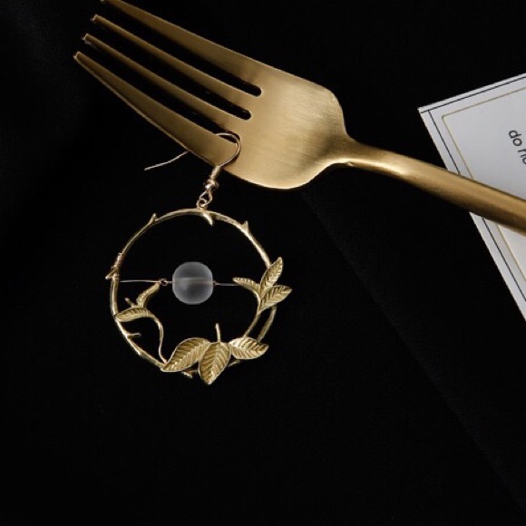 ⭐️Golden Ring Geometric Ivory Ball Earrings - Picture 4 of 8